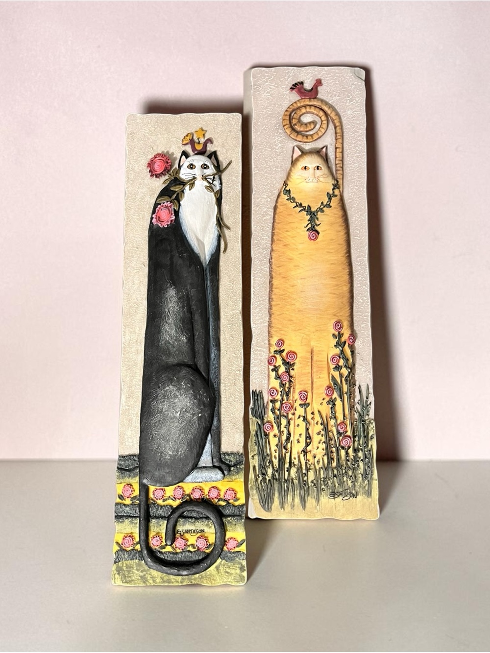 Decorative Long Cat Wall Plaques - Black & Yellow